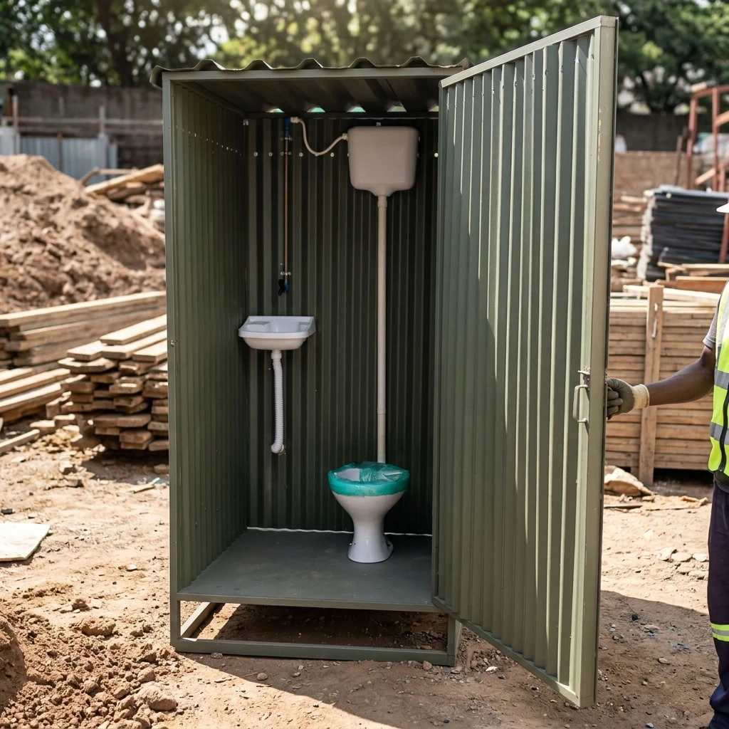 Banheiro container instalado em canteiro de obra
